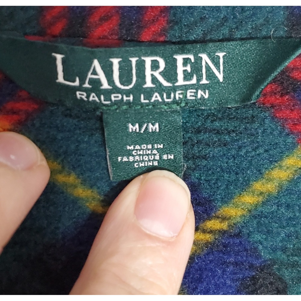 Lauren Ralph Lauren Womans M Green Plaid Fleece Pajama Set Crest Logo Christmas - Picture 4 of 11